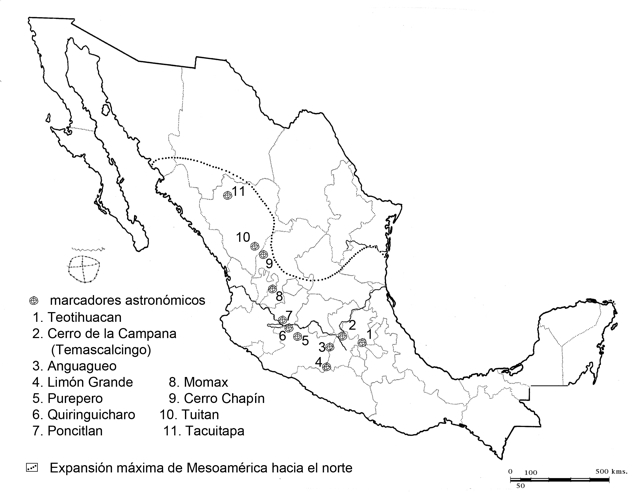 Ruta de los marcadores astronómicos hacia el Noroeste