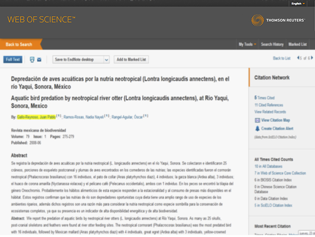 Registro de revista de la colección SciELO-México en SciELO Citation Index del Web of Science