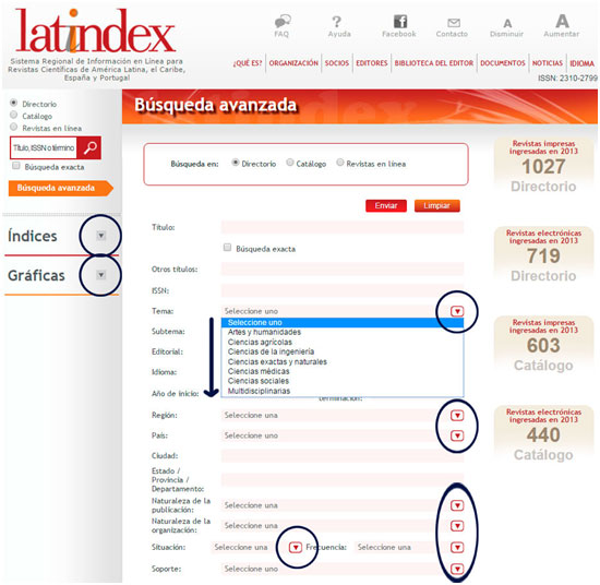 Latindex es uno de los mejores ejemplos de repositorios que utiliza contenido colapsado. Disponible en: http://www.latindex.org/latindex/bAvanzada