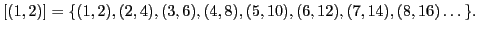 $\displaystyle [(1,2)]=\{(1,2),(2,4),(3,6),(4,8),(5,10),(6,12),(7,14),(8,16)\dots\}.$