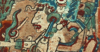 Dintel 26 de Yaxchilan donde se observa al gobernante Escudo Jaguar con un atavío similar a la coraza de Tula