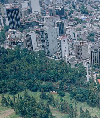 Ejemplo de edificaciones verticales que conservan áreas con vegetación natural.