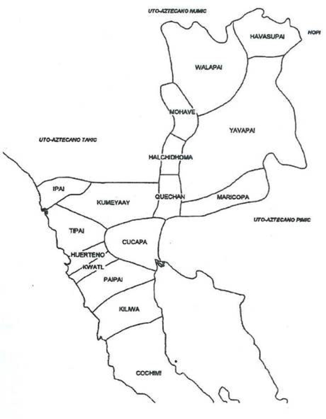  Distribución geográfica de las lenguas yumanas en México y Estados Unidos.
