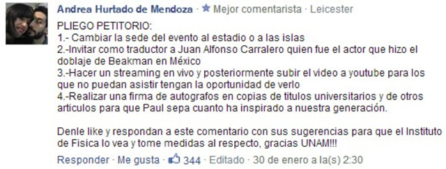 Pliego petitorio difundido en Facebook.