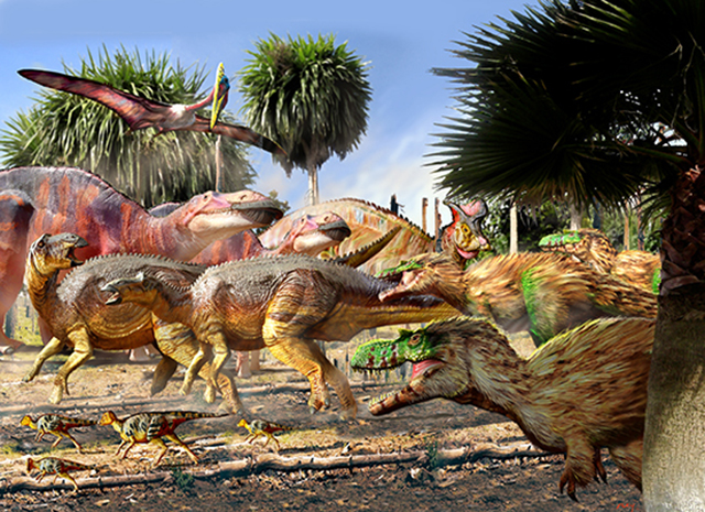 Representación de un grupo de Albertosaurus