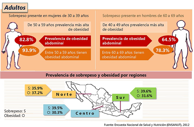 Infografía de la prevalencia de sobrepeso y obesidad en población adulta