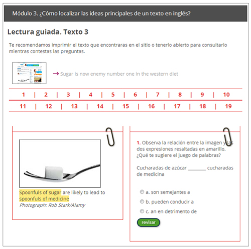 Ejemplo del uso de jQuery para presentar el contenido de una actividad multimedia