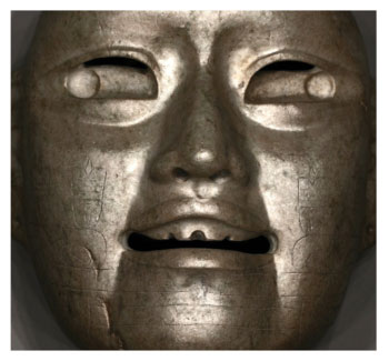 Figura 1. Detalle de RTI con realzamiento especular de una máscara incisa de Arroyo Pesquero, Veracruz. Original se encuentra en las colecciones del Museo de Antropología de Xalapa.