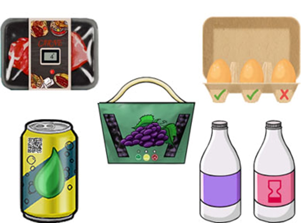 Ilustración de envases inteligentes en alimentos