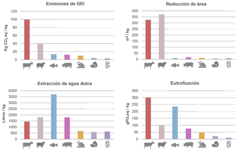 Impacto ambiental por producción de kilogramo de alimento