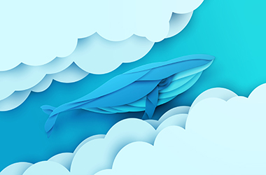 Cartoon,Humpback,Whale,Flying,In,Sky,With,Clouds.,Trendy,Paper