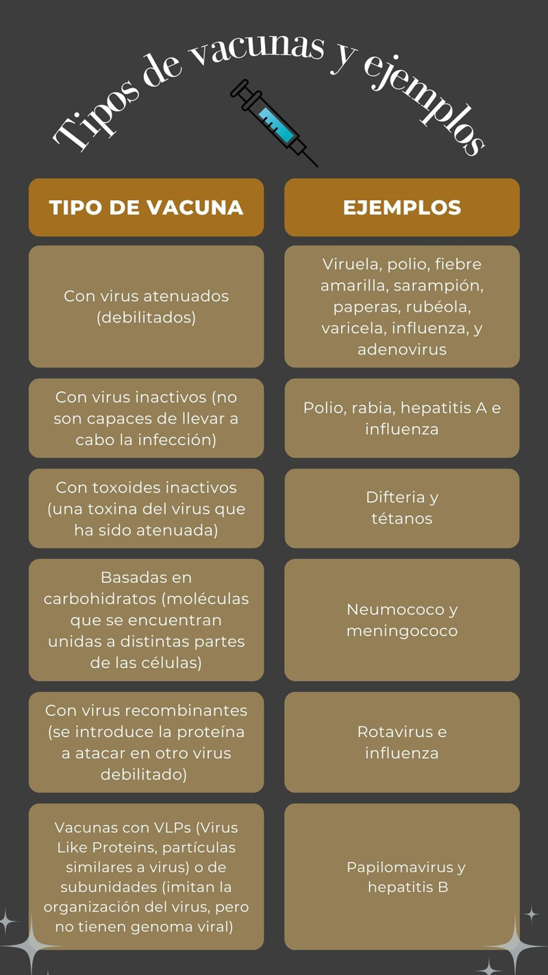 Tipos de vacunas y ejemplos