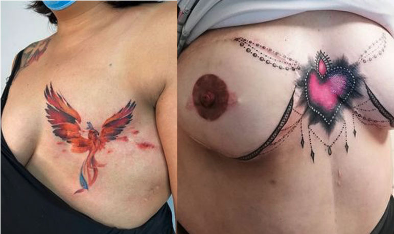 Ejemplos de tatuajes en personas que padecieron cáncer de mama